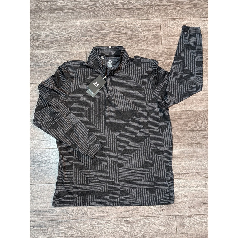 Under Armour UA Golf Mens XL Quarter Zip Pullover Black Gray Geometric UPF 30